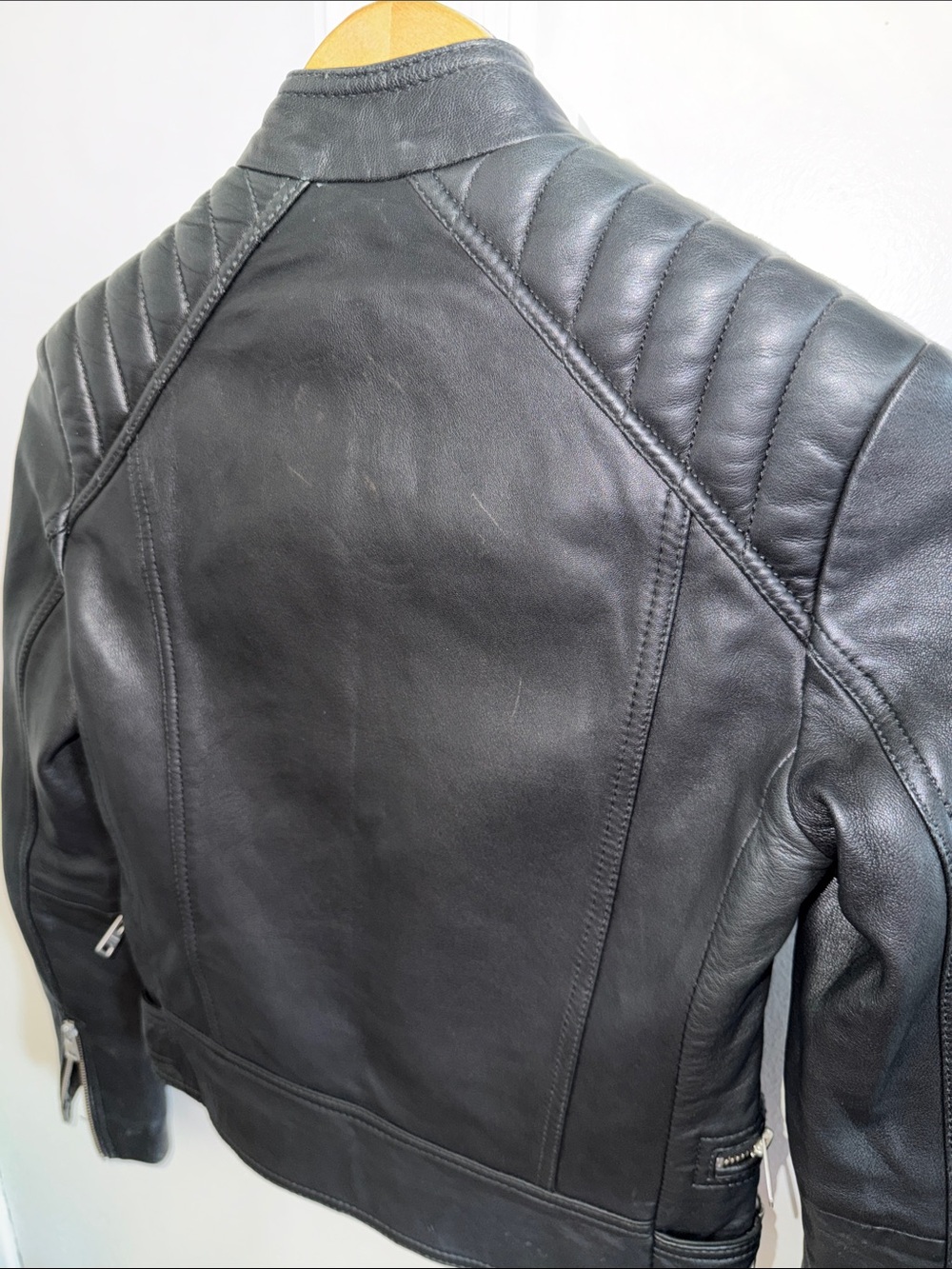 All Saints Black Kerr Biker Jacket 100% Lamb Leather Jacket Sz. 0 - Picture 8 of 8